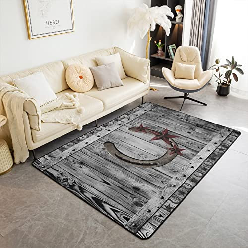 Retro Holz Druck Bereich Teppich Hufeisen Muster Anti Rutsch Dekorative Teppich 100x150 Roter Stern Teppich Nicht Verschütten Vintage Bauernhaus Stil Waschbare Teppich Dekor