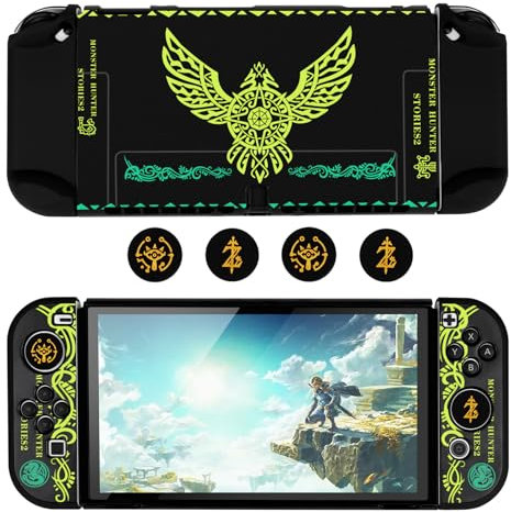 DLseego Funda para Switch OLED,Carcasa Protectora Delgada y Fresca,Funda Rígida de Policarbonato con Cubierta Joycon y Tapas de Agarre para el Pulgar Compatible con Switch OLED,Negro y Amarillo