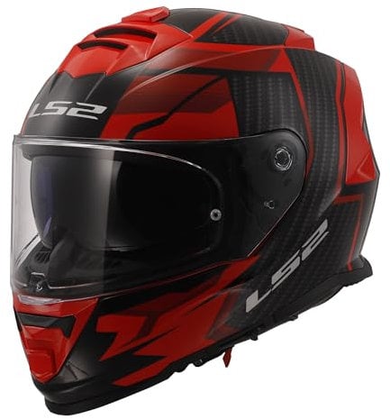 LS2 FF800 STORM II Dual Visor Full Face Motorcycle Helmet. TRACKER BLACK RED (M) 57-58cm