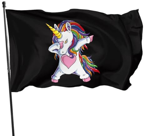NIBABA 90 x 150 cm, dekorative Hausflagge, Hof-Banner, lustig, niedlich, Einhorn-Flagge, Druck, Gartenflagge, hängende Flagge, Dekoration, Dabbing Cute Unicorn 1