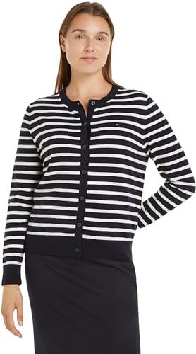 Tommy Hilfiger Donna Cardigan Jersey Stitch Cardigan Elegante, Multicolore (Desert Sky/Ivory Petal STP), M