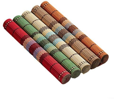 RANRAO Lot de 5 sets de table en bambou tressé côtelé lavable antidérapant résistant à la chaleur pour salle à manger et cuisine