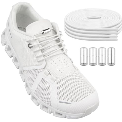 Endoto 2 Paare Elastische Schnürsenkel für ON Cloud 5 Running schuhe, Ersatz Ohne Binden Schuhbänder mit Metallschloss Elastic Shoelaces Laces-Weiß, 38Zoll
