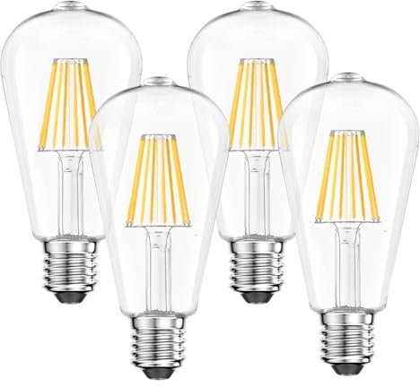 WEDNA Edison Ampoule E27 Vintage, 8W LED ST64 Décorative Lampe, Blanc Neutre 4000K, 1100 lm, Dimmable Verre Transparent Rétro Lampe pour Maison, Bars, Restaurants et Cafés, Lot de 4