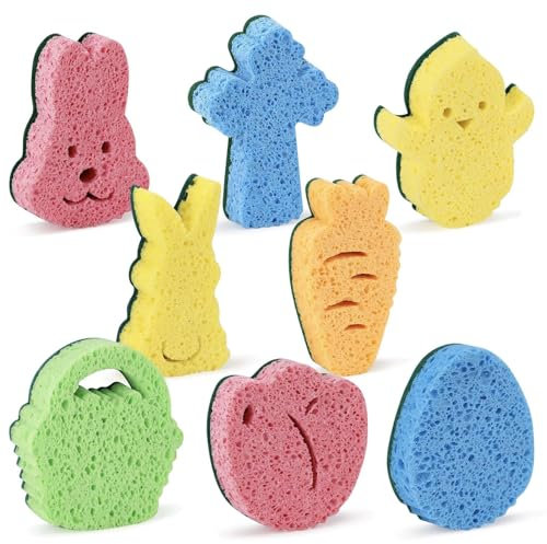Vansolinne Schwämme zum Reinigen der Küche, Osterschwamm, Reinigung, Küchengeschenke für Ostern, Haushalt, Scheuerschwämme, 8 Stück, doppelseitiger Schwamm, kratzfreier Geschirrschrubber,