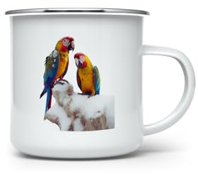 MAXIKIWI - Tasse de camping en émail durable pour l'intérieur et l'extérieur - Perroquets tropicaux dans la neige - 350 ml