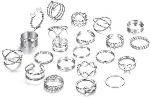 ZKSXOA 22 Stück Boho Gelenk Fingerringe,Stapelbare Midi Ringe Set, Vintage Stapelbarer Ring,Ideal für Geburtstagsfeiern, Abschlussbälle usw,silbrig