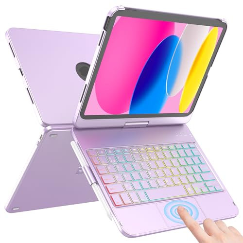 Cover per tastiera per iPad 10° Gen 10.9 2022, multi-touch e retroilluminata, girevole a 360° e inserto matita, custodia con tastiera Bluetooth Touchpad per iPad 10th 2022 tastiera Trackpad