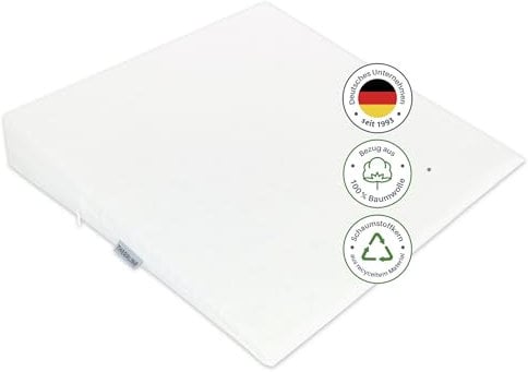 Theraline Sitzkeilkissen orthopädisch für Bürostuhl aus hochwertigem Schaumstoff, ergonomischer Sitzkeil für Auto, Keilkissen Stuhl mit abnehmbarem Bezug, weiß, 100% Baumwolle, waschbar bei 60°C