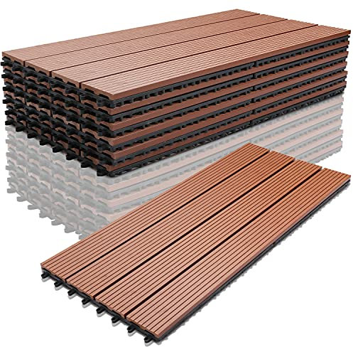 Daromigo WPC Terrassenfliesen 30x60cm 30er Set für 5m² Holzfliesen Balkon, Balkon Bodenfliese, Bodenbelag Gartenplatten Terrasse Garten Balkonbodenbeläge, Braun