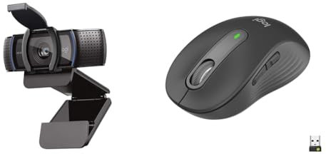 Logitech C920S HD Pro Webcam, Full HD 1080p/30fps Video Calling, Clear Stereo Audio & Signature M650 Wireless Mouse - For Small to Medium Sized Hands
