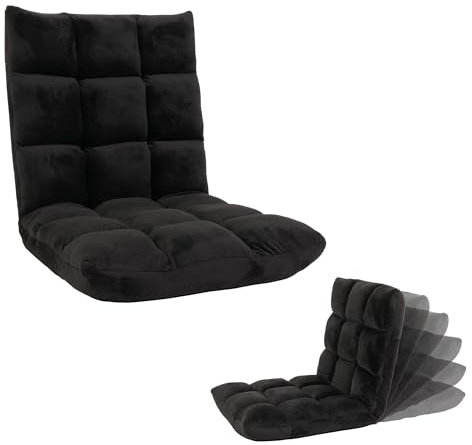 Mendler Bodensessel HWC-N43, Relaxsessel Bodenkissen Klappsessel 6 Relaxpositionen, stabiles Gestell Samt - schwarz