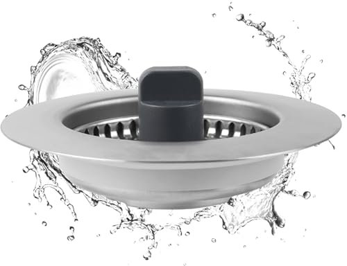 iFealClear Upgraded 3-in-1 Stainless Steel Kitchen Sink Plug, Kitchen Sink Strainer and Stopper, Drain Stopper Combo, Anti-Clogging & Odor-Resistant, Fits Sink Holes 72-86 mm, Depth > 28 mm