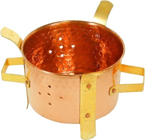 Angithi/Sigdi Chauffe-plat original indien en cuivre avec poignée en laiton et support pour la maison, l'hôtel et le restaurant (largeur 12,5 cm)