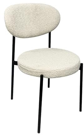 Chaise de salle à manger Blanc- Sherpa Boucle - Teddy avec pied métallique - Fauteuil de salon - Sherpa Boucle Chaise - Chaise de bureau - Chaise de cuisine en inox Pieds métalliques noirs