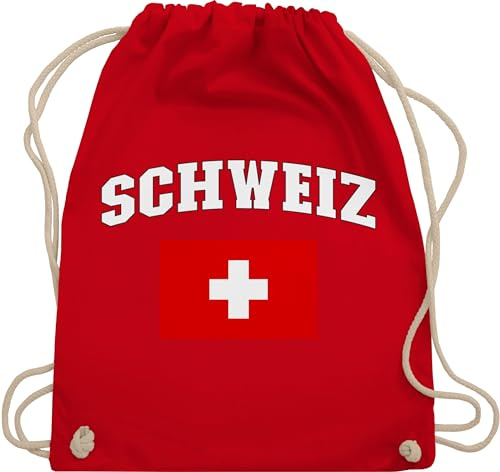 Turnbeutel Rucksack - Fußball EM WM - Taschen - Schweiz Schriftzug mit Flagge | Switzerland - Unisize - Rot - fußball-em fanartikel europameisterschaft schweizer tasche 2024 fussball fu ball em24