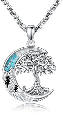 ONEFINITY Tree of Life Necklace 925 Sterling Silver Crescent Moon Tree of Life Pendant Necklace Tree of Life Jewellery Gift for Women Men