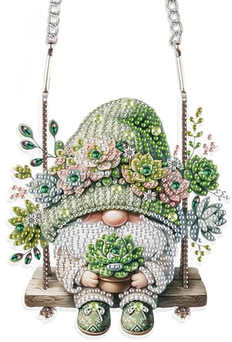 JISHSHAY Diamond Painting Anhänger Gnome Diamant Painting Fensterdeko Zwerge Diamantmalerei Ornamente Wichtel Diamant Malerei Fensterbilder Diamaond Malerei Hanger Crystal Art Kranz Girlande