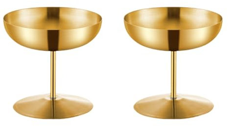 2pcs Stainless Steel Ice Cream Cup Serving Dessert Bowls Cups Sauce Mini Round Footed Yogurt Snack Candy Cups Cocktail Gold Martini Cocktail Glasses Metal Cup Matte Finish