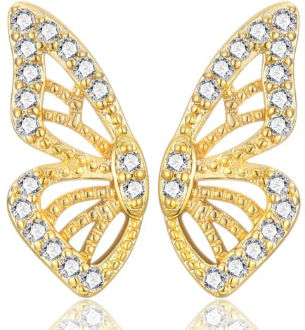 MASOP Schmetterling Ohrringe Gold AAA Zirkonia Ohrstecker Silber 925 Stecker 13mm Klein Geschenke Butterfly für Damen Frauen Freundin