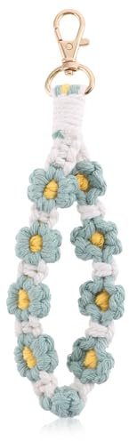 Wristlet Makramee Schlüsselanhänger Damen Schlüsselanhänger Blume Schlüsselbund Niedlich Keychain Aesthetic Hohe Qualität Schlüsselband Kurz Schlüsselanhänger Band Blumen Armband, für Frauen Mädchen