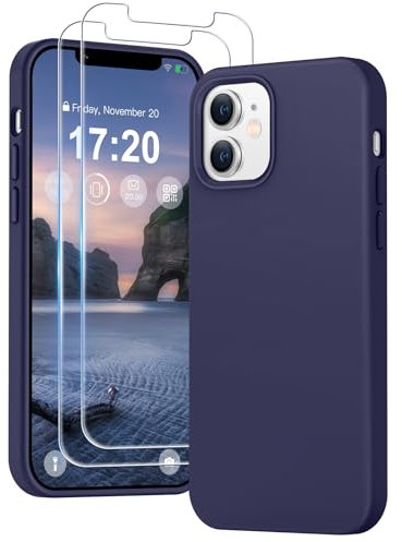PuyaTeya 3 in 1 Hülle für iPhone 11, mit 2 Stück 9H Panzerglas Premium Liquid Silikon Hülle, mit 4-Layer stoßfeste abriebfestes, Soft Mikrofaserfutter Kratzfes Schutzhülle für iPhone 11(bei Nacht Blue