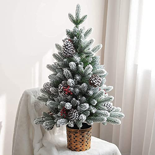 Small Snowy Christmas Tree With Pine Cone And Berries With Canvas Base Tabletop Artificial Pine Christmas Tree For Home Office Decoration Mini Christmas Tree-C 90Cm/3Ft