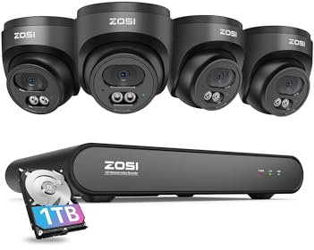 ZOSI 4CH 5MP PoE CCTV Camera System, 2.5K 4 Channel H.265+ POE NVR Built-in 1TB HDD, 4Pcs 4MP PoE Security Cameras Outdoor Indoor, Human Detection,100ft Night Vision, Remote Access, 24/7 Recording