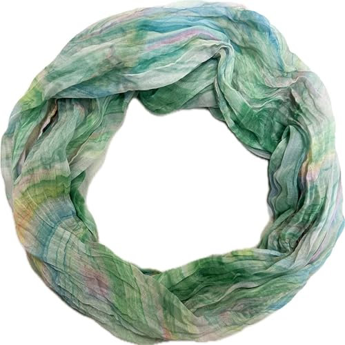 Jeamis Regenbogen Seide Loop Farbverlauf Frühling Rundschal Rainbow Streifen Sommer Leicht Schal Stola (2025G Grün)