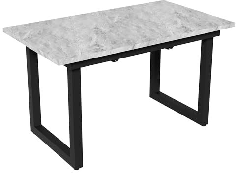 Schreibtisch Erweiterbarer Esstisch Teleskoptisch Esstisch im Industriestil, rechteckiger Tisch mit Beton-Optik und schwarzem Metallgestell, stabiler und platzsparender, 140/180 x 80 x 75 cm