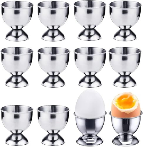 Egg Cups, Stainless Steel Egg Cup Set, Eggshell Egg Rack,Small Wine Glass Shape,for Every Breakfast Table Hard and Soft Boiled Eggs(Silver,12Pack)