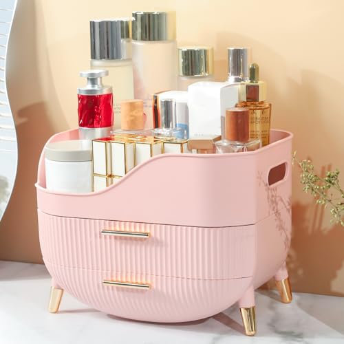 LZDMY Makeup Organiser Storage Drawers, Skincare Organiser Cosmetic Storage Box, Beauty Perfumes Caddy for Dressing Table & Bathroom (Pink)