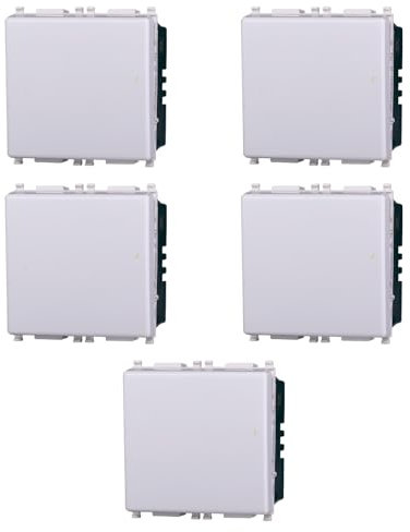 5x Interruttore unipolare, 2 moduli, Moduli Bianchi, Compatibile Con Vimar Plana, frutti, interruttori, pulsanti, deviatori, dimmer, sensori, PIR, buzzer, Per Placche originali e compatibili