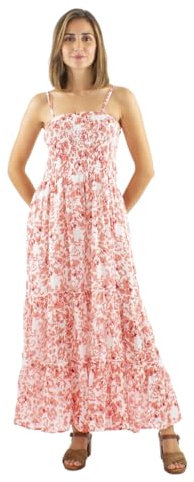 Coline - Robe Longue Fines Bretelles imprimé Pastel - Couleur : Rose - Taille : L/XL