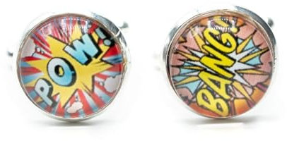 Miniblings Comic Manschettenknöpfe Zeichentrick Superheld Heft Pow Bang - Handmade Modeschmuck | Herrenschmuck Manschettenknopf Hemdknöpfe Cufflinks I Holzbox inklusive
