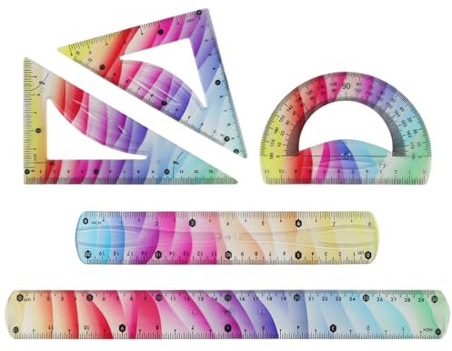 SacJkt Flexibles Lineal Set, Geometrie Set, 5 Stück Bunt Flexibles Lineal mit Geodreieck, Ideales Zeichenwerkzeug für Schüler Lehrer und Zeichner（20 cm Set + Rose 30 cm）