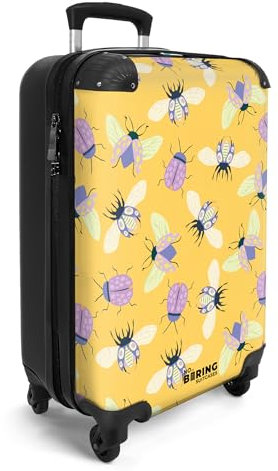 NoBoringSuitcases.com® Handgepäck Koffer Kinder 55x35x20 cm Reisekoffer Kinderkoffer 4 Rollen Leicht Cabin Kindertrolley Reise Hartschalenkoffer Tiere - Insekten - Gelb