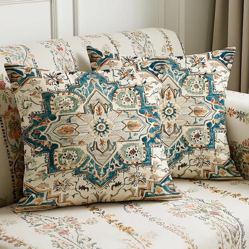 JANGYUHH Boho Kissenbezug 45x45 cm 2er Set Vintage Kissen Dunkelgrün Sofakissen Samt Kissenbezüge Abstrakt Dekorative Kissenhülle für Garten Sofa Studie Wohnzimmer Bett