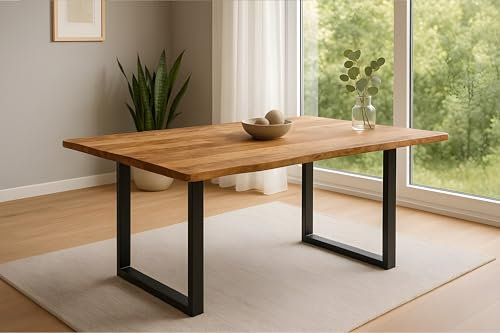 SAM Esstisch Mirabelle | 140 x 80 cm | Mangoholz massiv & Rough | Baumkante | U-Gestell Metall Schwarz | pflegeleichter Massivholztisch/Küchentisch/Esszimmertisch