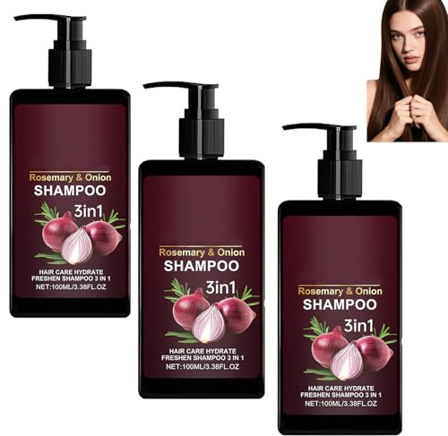 Onion & Rosemary Shampoo for Hair Growth, Hair Care Nourishing Clean 3 In 1, Anti Loss, Thicker and Stronger Hair, Frizz Controlling, Deeply Cleansing & Moisturize, Healthy Shine (3pcs)