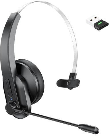 YUEHISY Trucker-Headset mit Mikrofon, On-Ear-Bluetooth-Kopfhörer mit USB-Empfänger, Geräuschunterdrückung, Lange Akkulaufzeit für LKW-Fahrer, Mobiltelefone