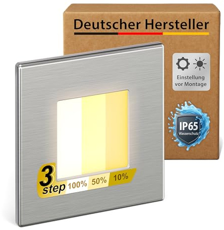 ledscom.de LED Treppenlicht/Wandeinbauleuchte FEMA für innen und außen, eckig, edelstahl, 80 x 80mm, warmweiß