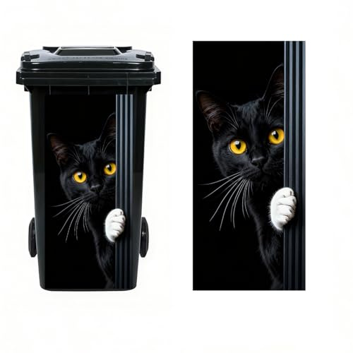 Leniutor 1pc Wheelie Bin Stickers,Cat Peeking Waterproof Dustbin Decor, 14.5 x 32.2 Self Adhesive Large Wraps for Trash Cans Bins Driveway Garden Outdoor Indoor Decoration (Black Cat - Right)