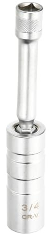 sourcing map 1pcs Spark Plug Socket Set 3/8 Drive 3/4 Swivel Magnetic 12 Point Medium Thin Wall Spark Plug Socket with 360 Degree Swivel CR-V Steel, Silver
