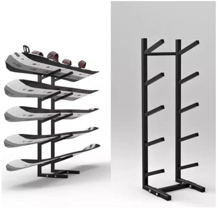 Generisch Freistehender Snowboardständer – Ski-/Skateboard-/Scooter-Präsentationsständer, Sport-Aufbewahrungsorganizer aus Metall, Schwarz, 25 x 25 x 85 cm – Ideal für Zuhause und Garage