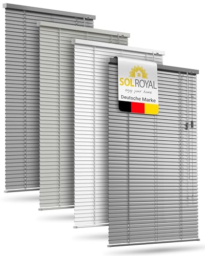 Sol Royal Alu Jalousie Fenster ohne Bohren innen mit Klemmträger 25mm | 90x220cm 90cm breit Silber Glänzend Aluminium Sichtschutz Sonnenschutz Jalousien Lamellenrollo Fensterjalousie Rollo JA2
