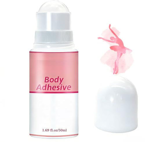 Strong Hold Body Adhesive Roll-On, Clear Invisible Skin Glue for Clothes & Skin, Water Wash Off No Residue Gentle Formula for Dancers, Bras, Costumes