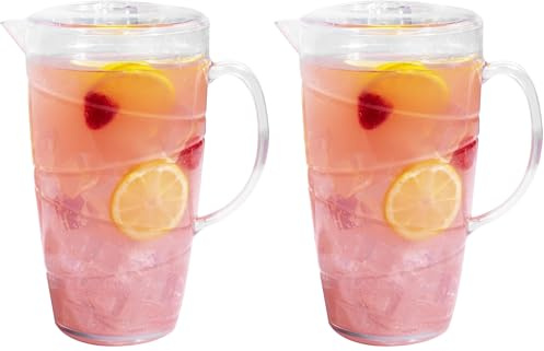 LIVIVO Clear Plastic Jug 2 Litre - Swirl Design Plastic Jug with Lid & Vented Spout - Ideal for Cocktails, BBQ's, Parties, Camping & Everyday Indoor Outdoor Use - Pitcher Water Jug with Lid