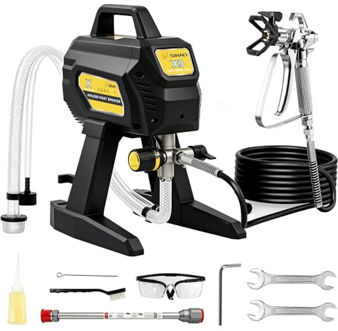 Spruzzatore Vernice Airless 700W 3000 PSI, Pompa Verniciatura Senza Aria con Pistola X-450 e Ugello 517, Asta Prolunga, Occhiali Protettivi (X9)
