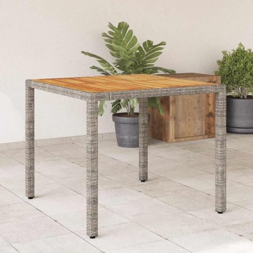 Ziaphsol Gartentisch mit Akazienholzplatte Grau 90x90x75 cm ausziehbar wetterfest stabil für Terrasse Balkon Garten Lounge Outdoor